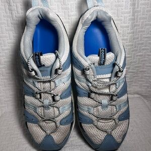 Dr. Comfort walking shoes in women’s size 9. 
Blue & White. Mesh and leather.
